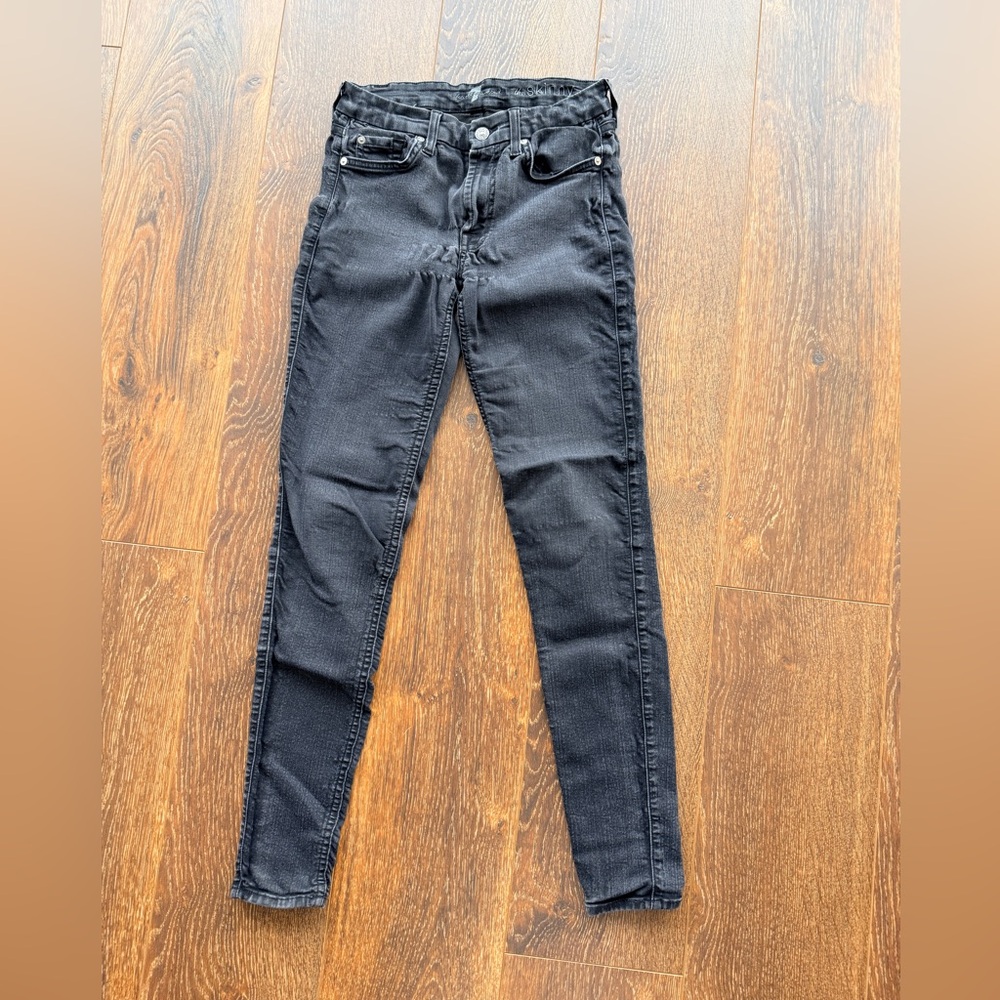 7 For All Mankind Dark Gray/blackish stretch Skinny Jeans (VERY worn in crotch)